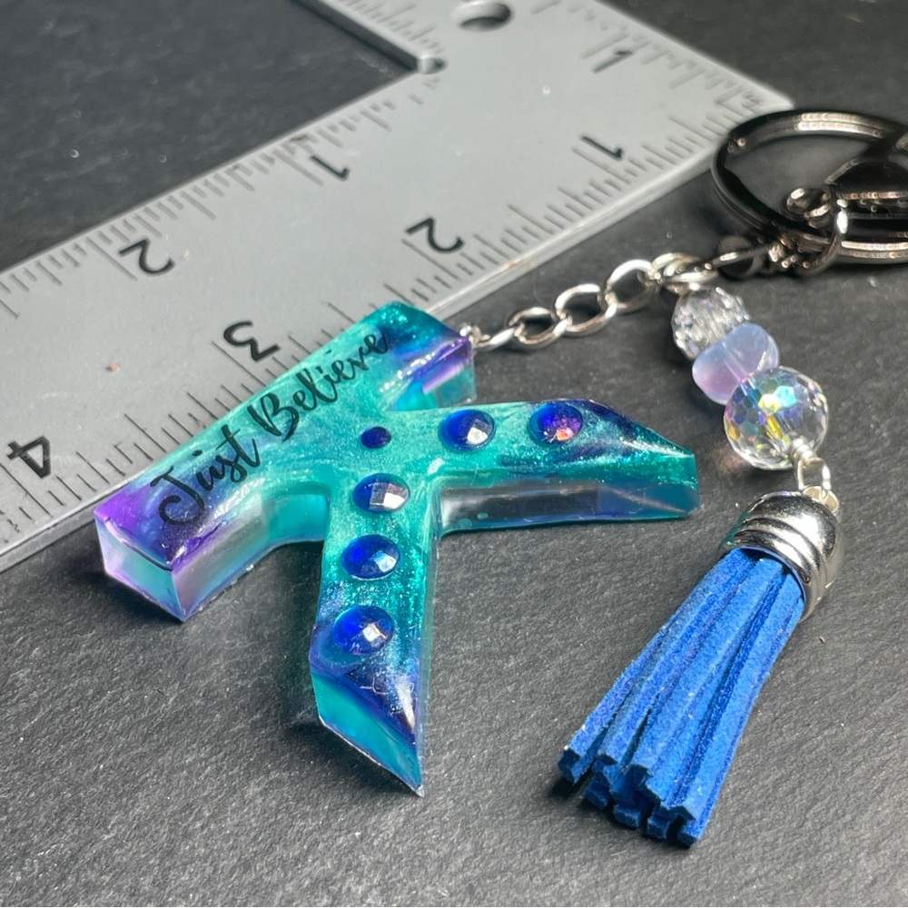 Custom Made Hand Crafted Letter K Keychain -Blue and Purple - Picture 6 of 8